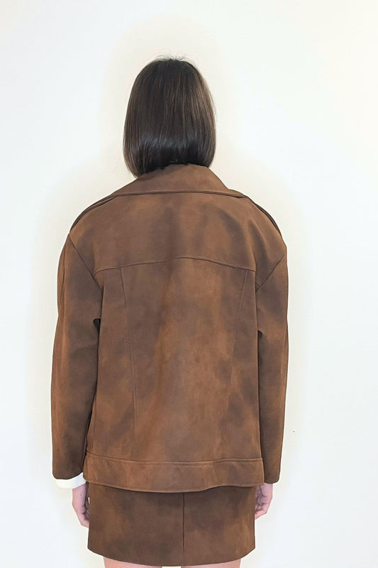 Biker in crosta colore cioccolato con chiusura zip - Haveone