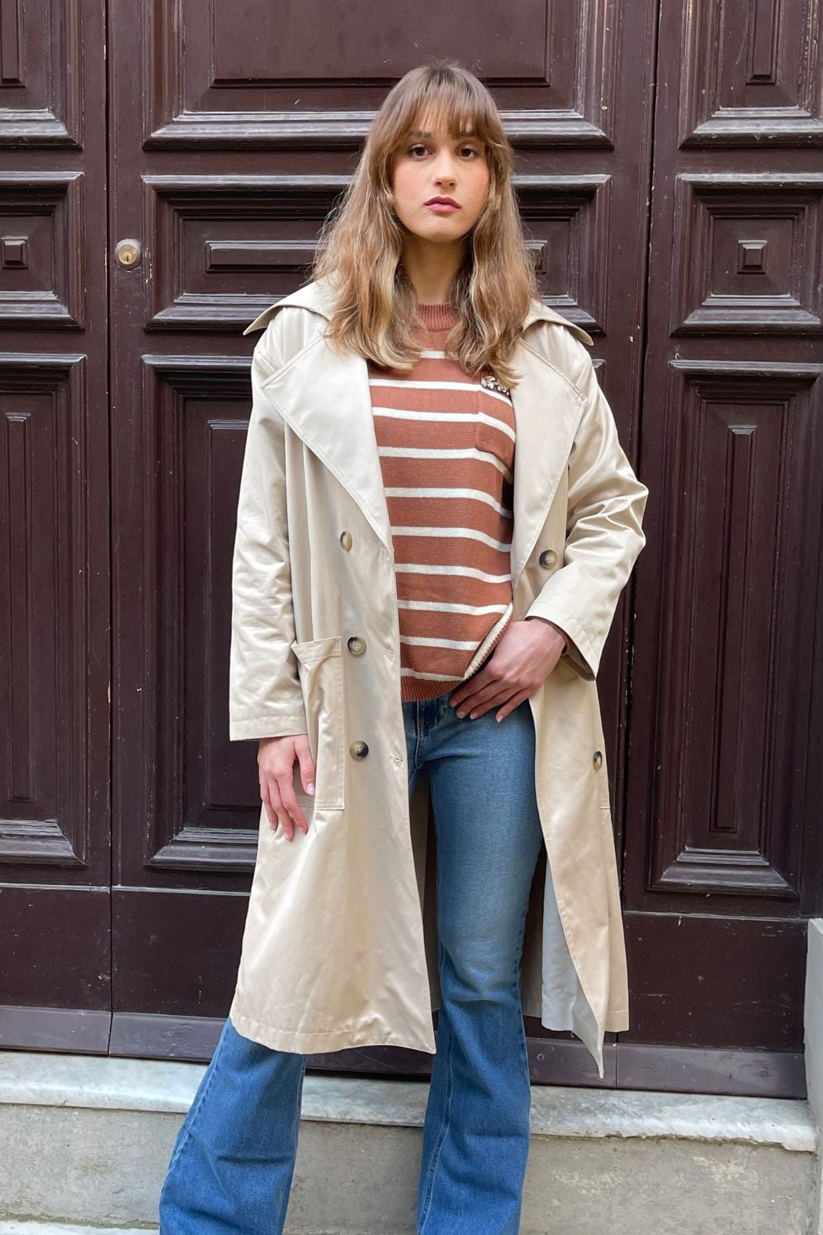 Trench over con tasconi beige - HaveOne