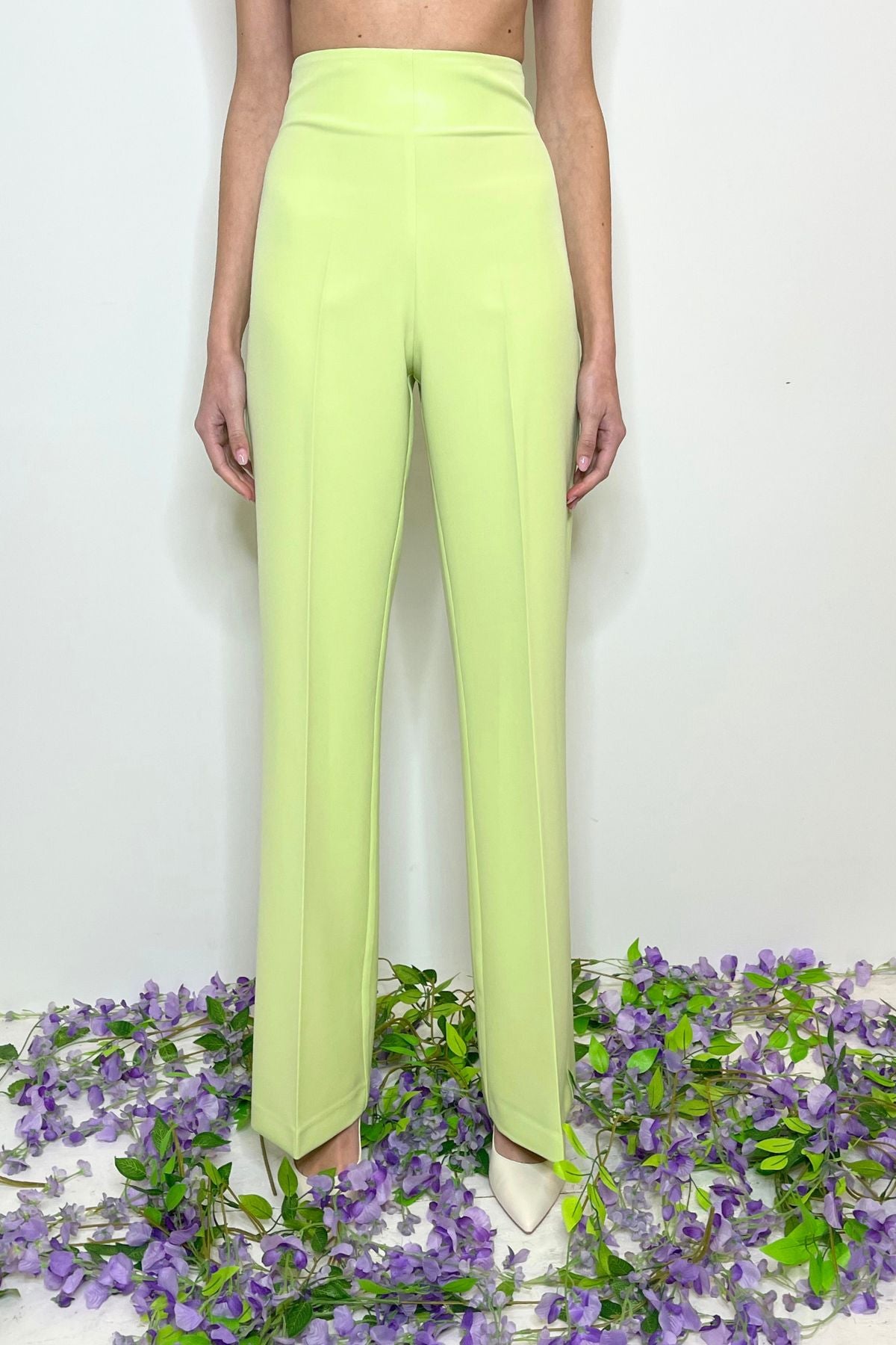 Pantalone palazzo vita alta colore light green - Silence Limited