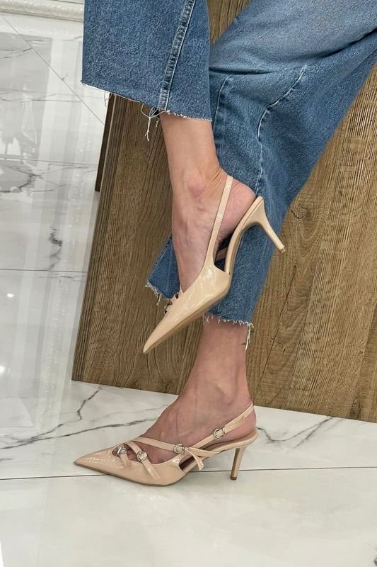 Slingback nude in vernice fibbie - Divine Follie