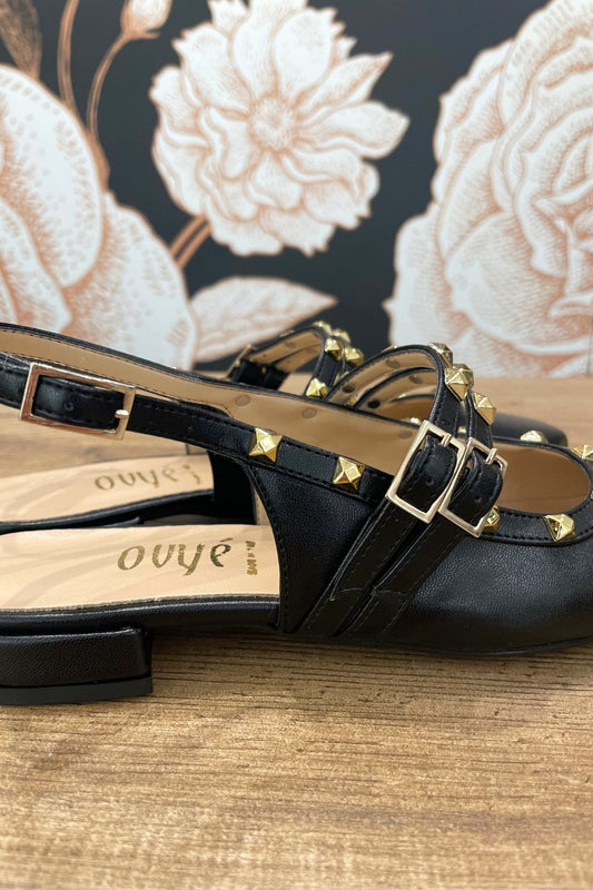 Slingback flat nera borchie - Ovyè