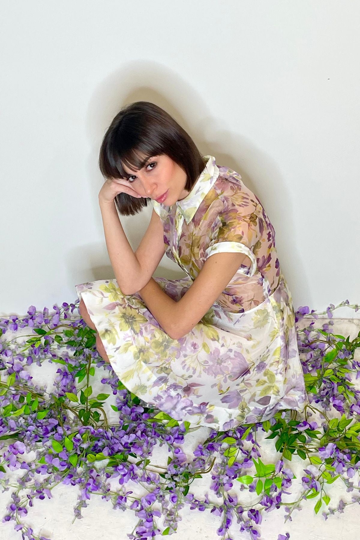 Mini abito floreale con bottoncini e maniche cortep - Silence Limited