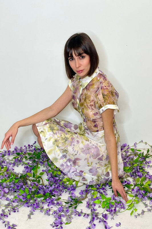 Mini abito floreale con bottoncini e maniche cortep - Silence Limited