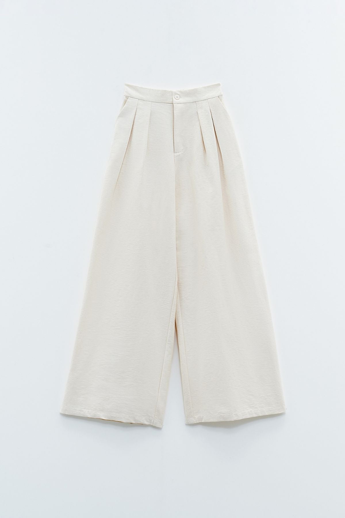 Pantaloni vita alta con pinces crema - Eleh