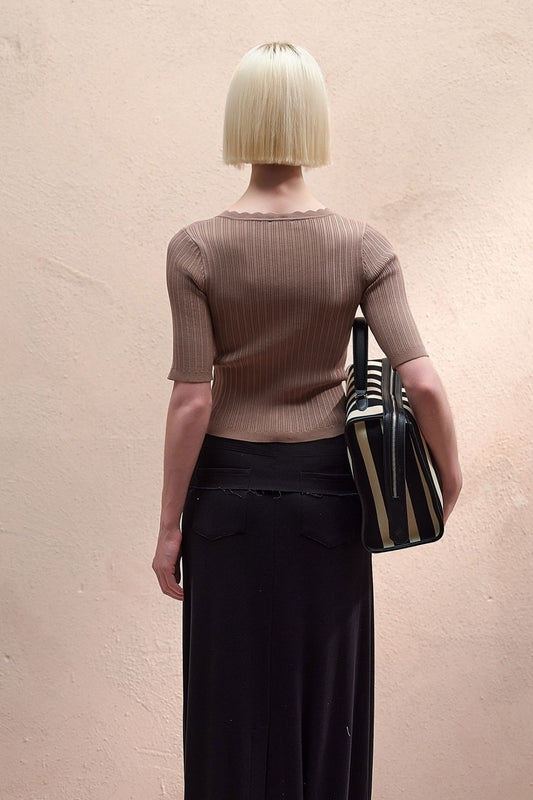 Top in maglia scollo a V marrone- Eleh