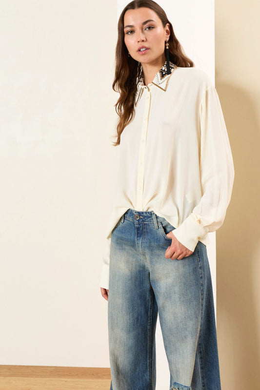 Camicia con colletto perline panna - Souvenir Clubbing