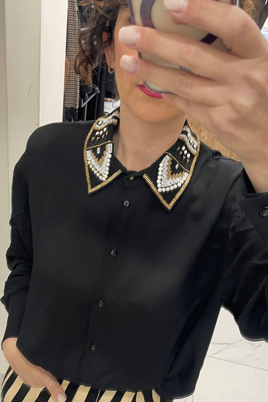 Camicia con colletto perline nero - Souvenir Clubbing