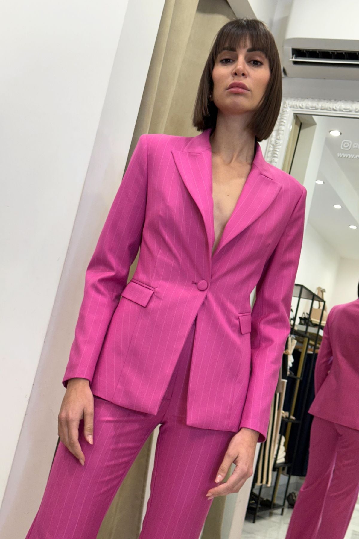 Giacca monopetto gessata rosa - Silence Limited