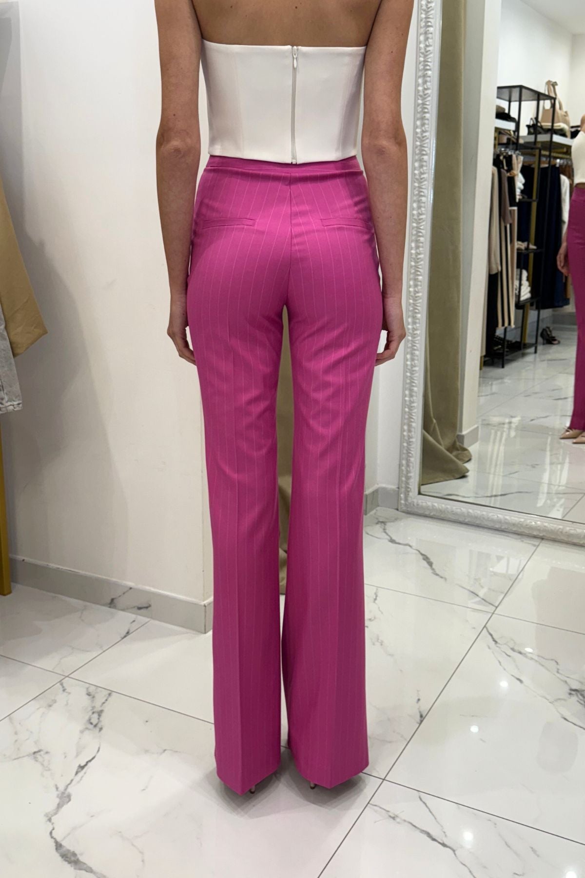 Pantalone vita alta gessato fuxia - Silence Limited