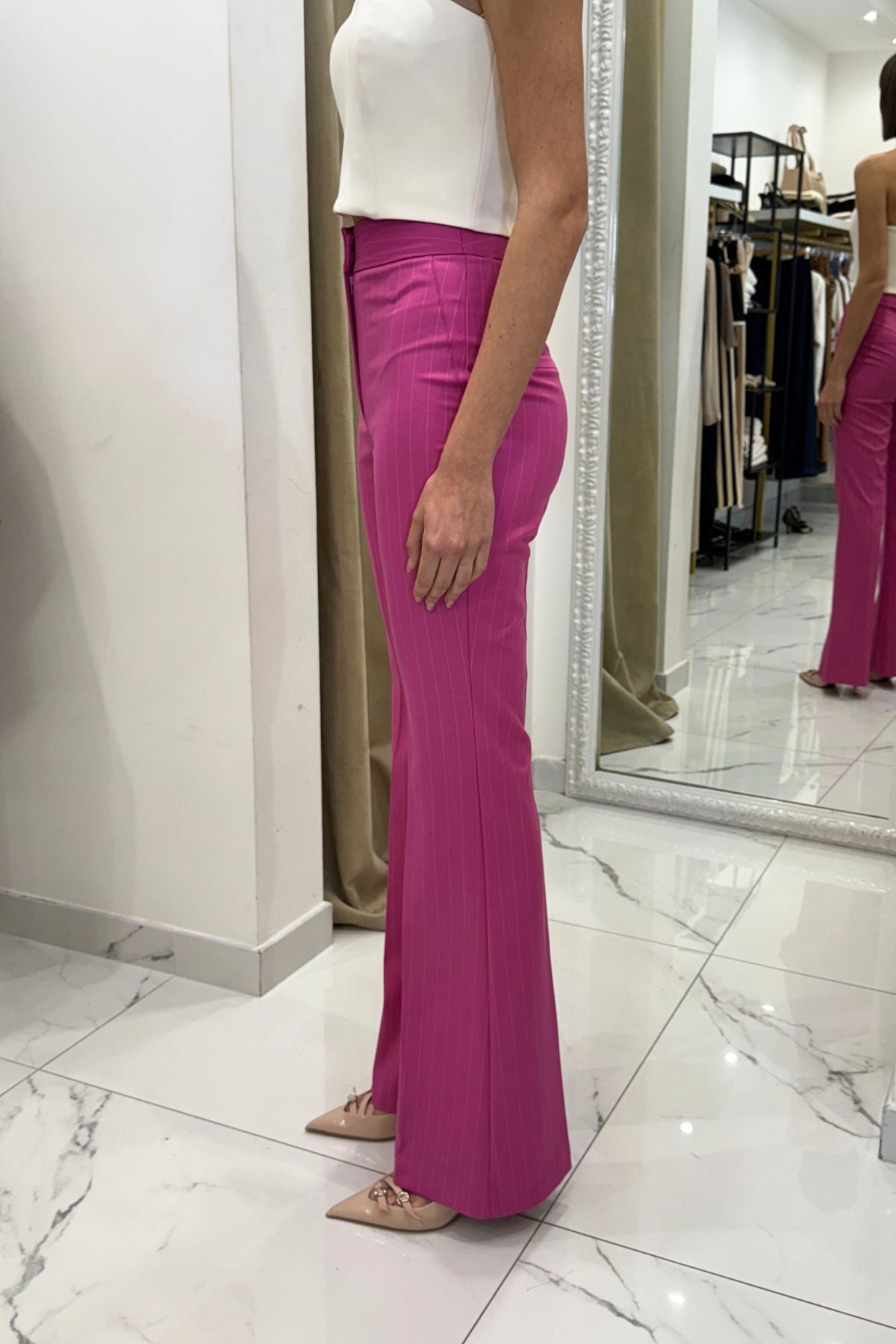 Pantalone vita alta gessato fuxia - Silence Limited