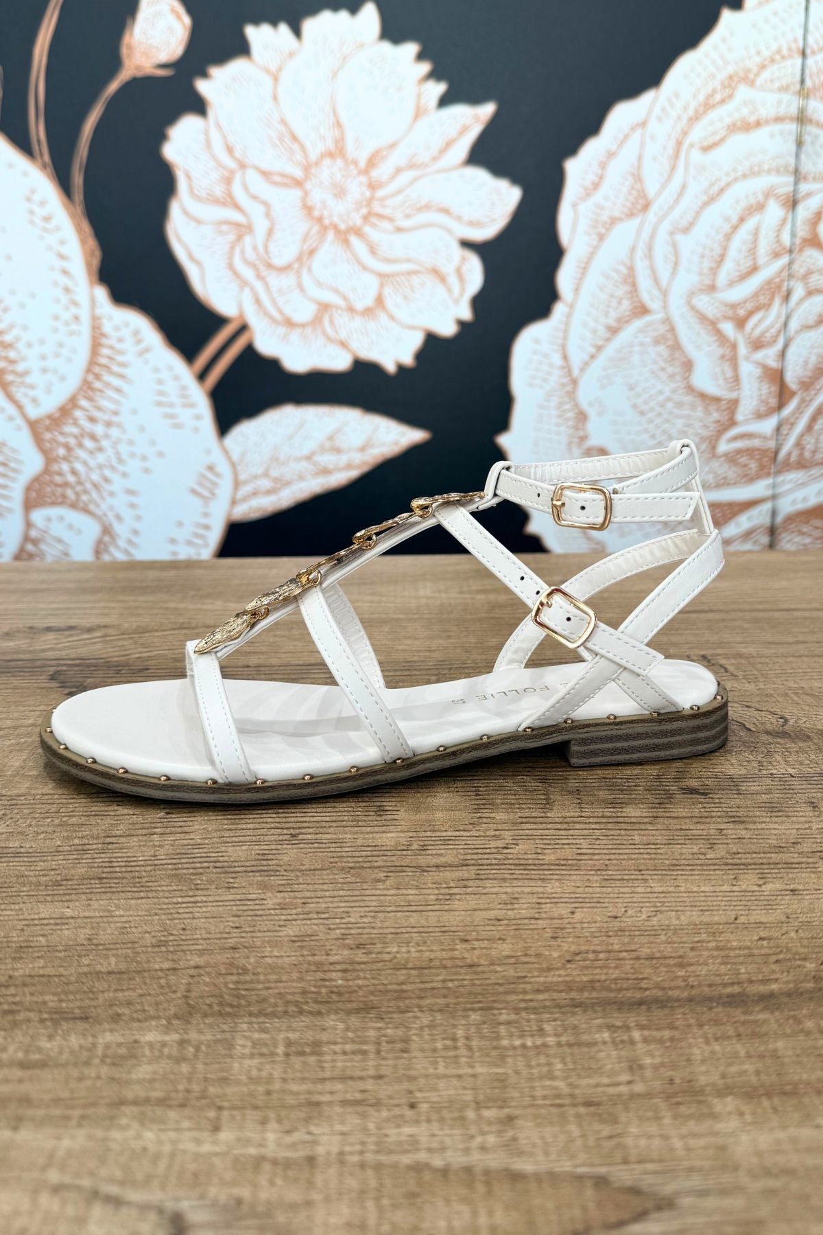 Sandalo falt dettaglio foglie oro - Divine follie
