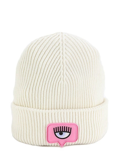 Cappello a coste con applicazione Eyelike Winter White