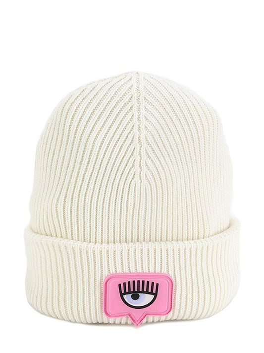 Cappello a coste con applicazione Eyelike Winter White