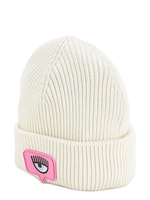 Cappello a coste con applicazione Eyelike Winter White
