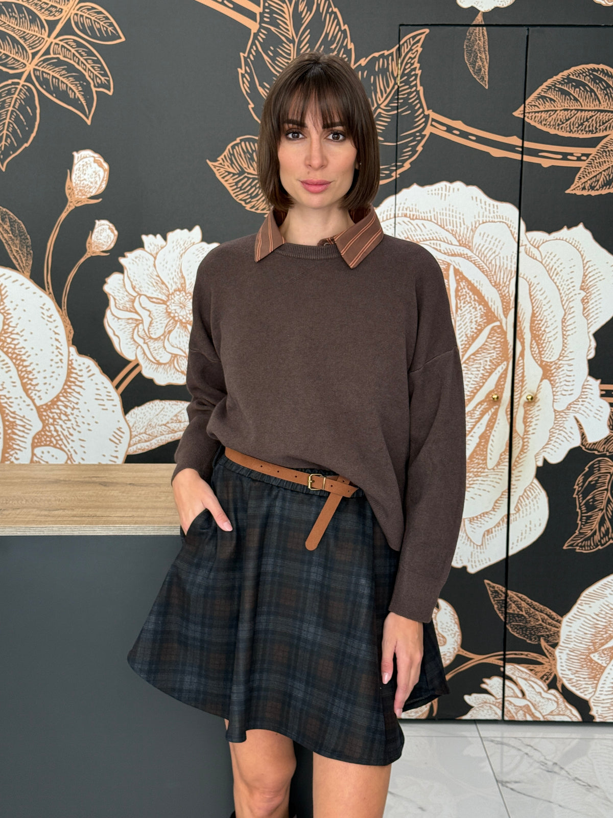 Maglia girocollo dalla linea boxy marrone - HAVEONE