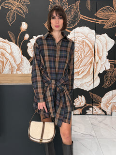 Abito camicia fantasia check  con maniche finte - HAVEONE