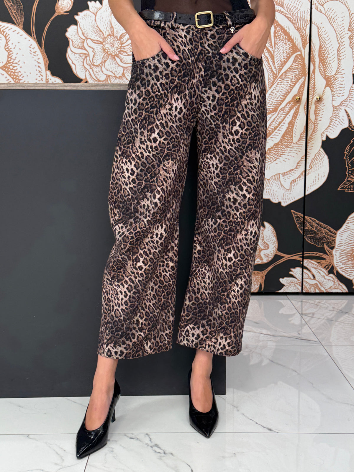 Pantaloni Barrel Fit Stretch con Stampa Maculata - Philia Loft
