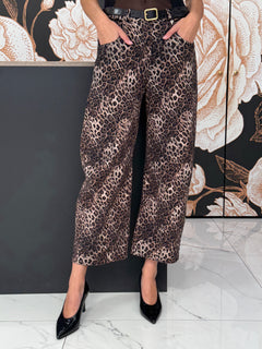 Pantaloni Barrel Fit Stretch con Stampa Maculata - Philia Loft