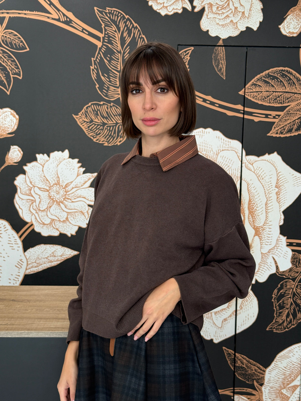 Maglia girocollo dalla linea boxy marrone - HAVEONE