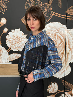 Camicia check con frange bluette/moro- HAVEONE
