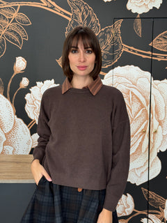 Maglia girocollo dalla linea boxy marrone - HAVEONE
