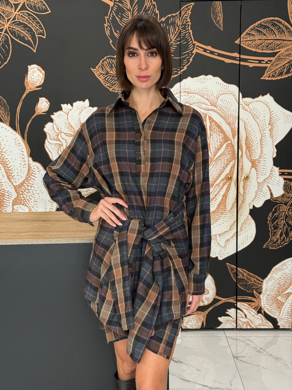 Abito camicia fantasia check  con maniche finte - HAVEONE