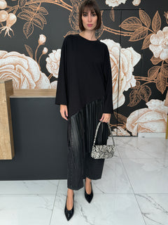 T-shirt con frange applicate in ecopelle nero - Haveone
