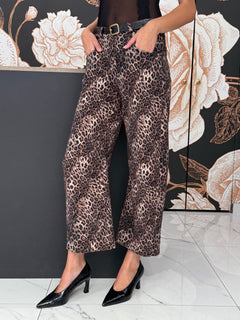 Pantaloni Barrel Fit Stretch con Stampa Maculata - Philia Loft