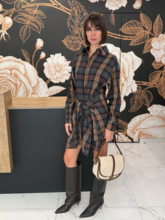 Abito camicia fantasia check  con maniche finte - HAVEONE