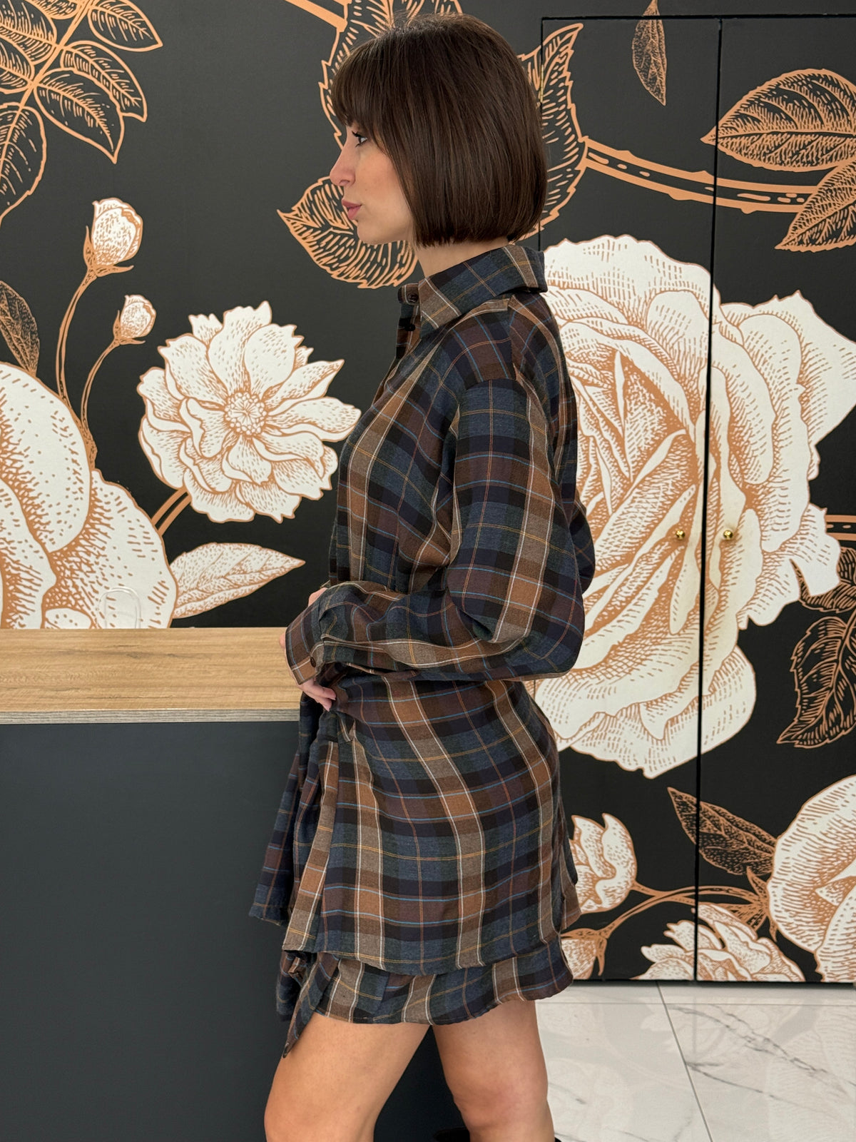 Abito camicia fantasia check  con maniche finte - HAVEONE