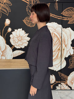 Giacca crop collo sciallato antracite - haveone