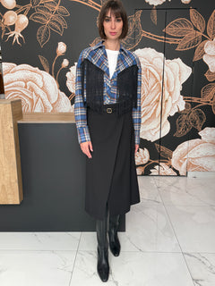 Camicia check con frange bluette/moro- HAVEONE