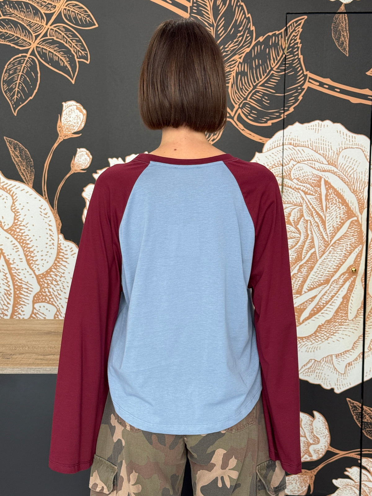T-shirt bicolore manica over azzurro/bordeaux - vicolo