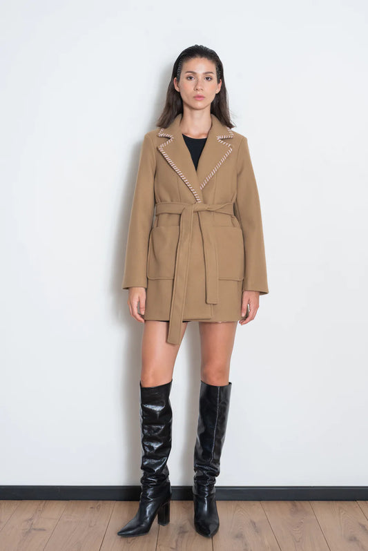 Cappotto vestaglia cammello con inserti