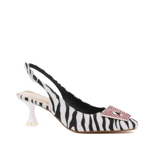 Slingback zebrato con  fibbia gioiello