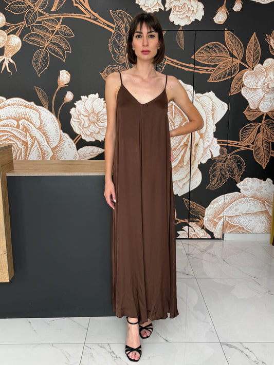 Abito satin con scollo a V cioccolato - Vicolo
