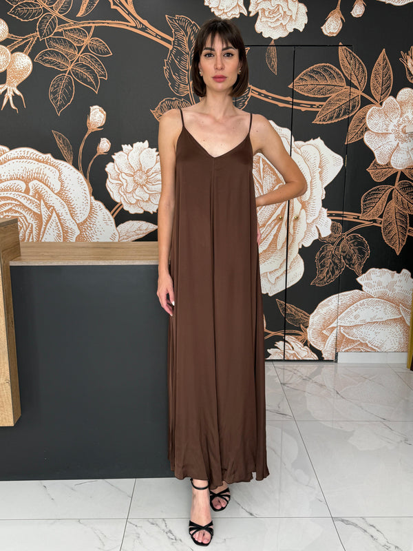 Abito satin con scollo a V cioccolato - Vicolo