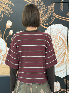 T-shirt rigata maniche a contrasto moro/bordeaux/panna - HaveOne