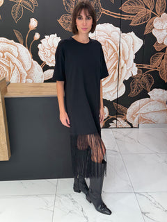 Abito t-shirt con frange nero - Vicolo