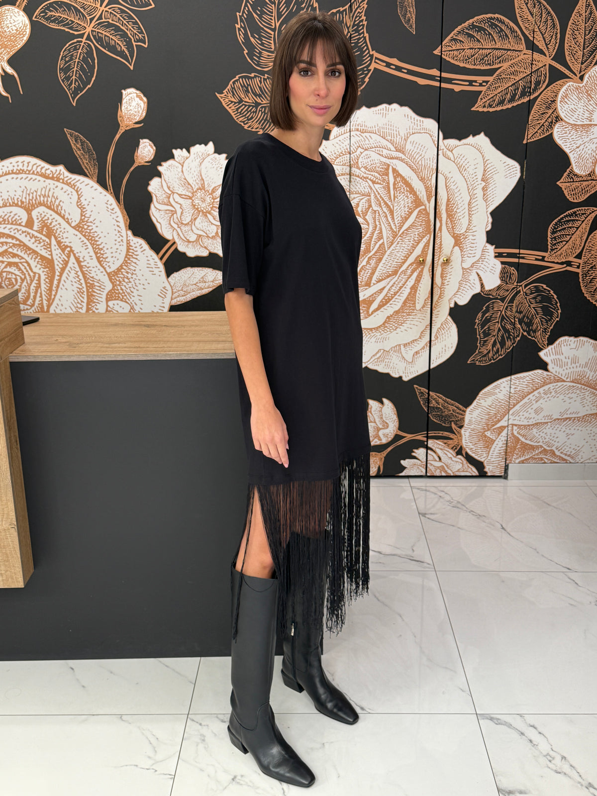Abito t-shirt con frange nero - Vicolo