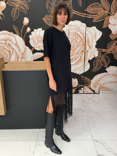 Abito t-shirt con frange nero - Vicolo