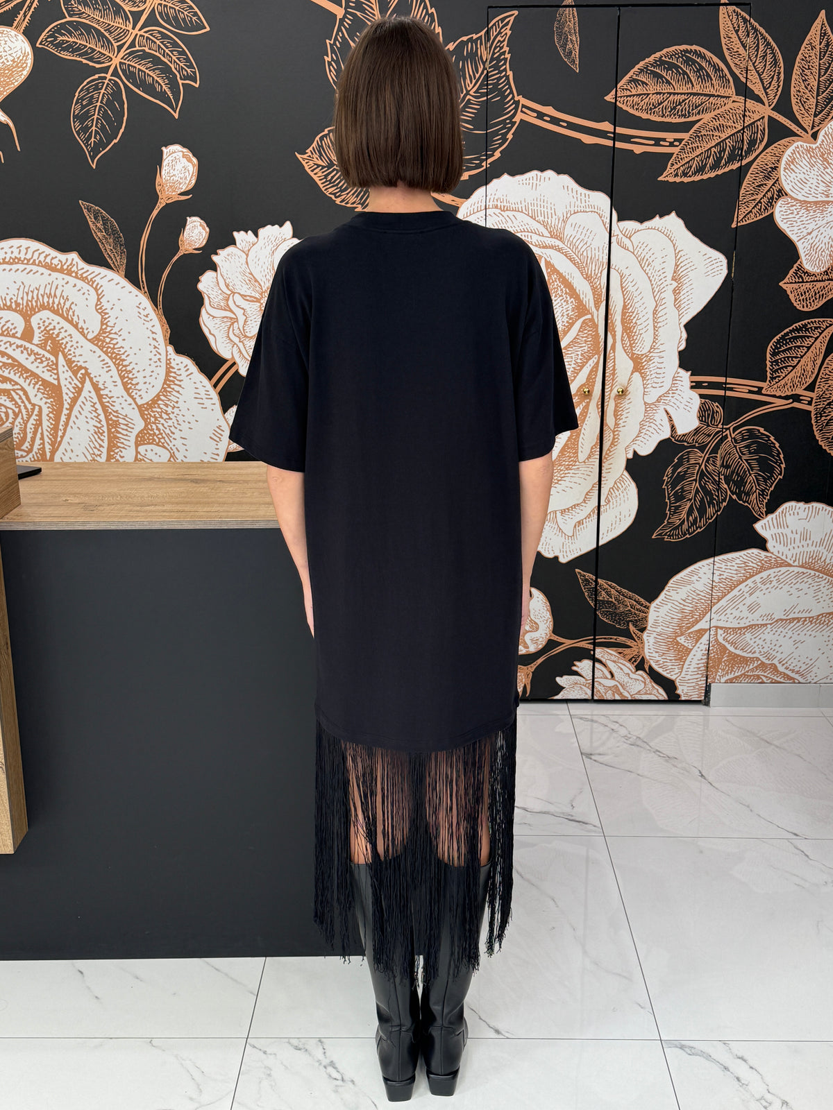 Abito t-shirt con frange nero - Vicolo