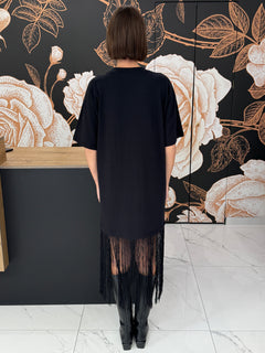 Abito t-shirt con frange nero - Vicolo