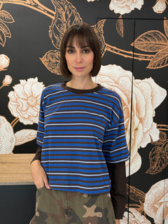 T-shirt rigata maniche a contrasto moro/royal/panna - HaveOne