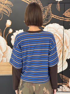 T-shirt rigata maniche a contrasto moro/royal/panna - HaveOne