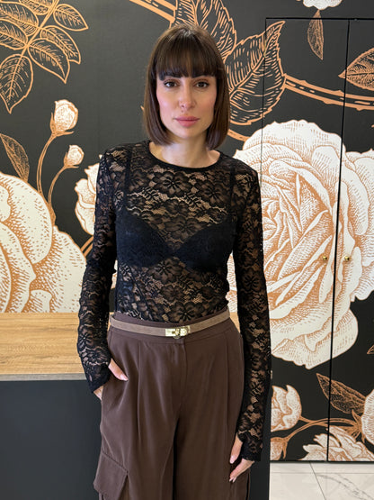 Maglia girocollo in pizzo nero - Kontatto