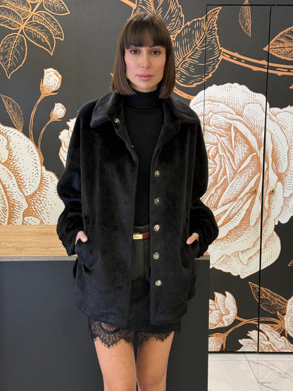 Ecopelliccia taglio camicia nera - Souvenir Clubbing