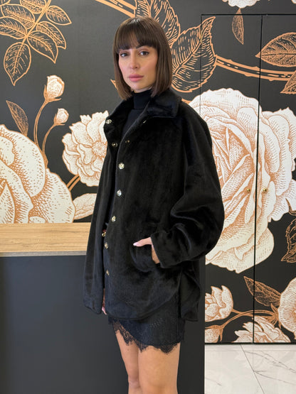 Ecopelliccia taglio camicia nera - Souvenir Clubbing