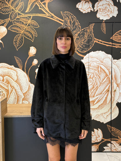 Ecopelliccia taglio camicia nera - Souvenir Clubbing