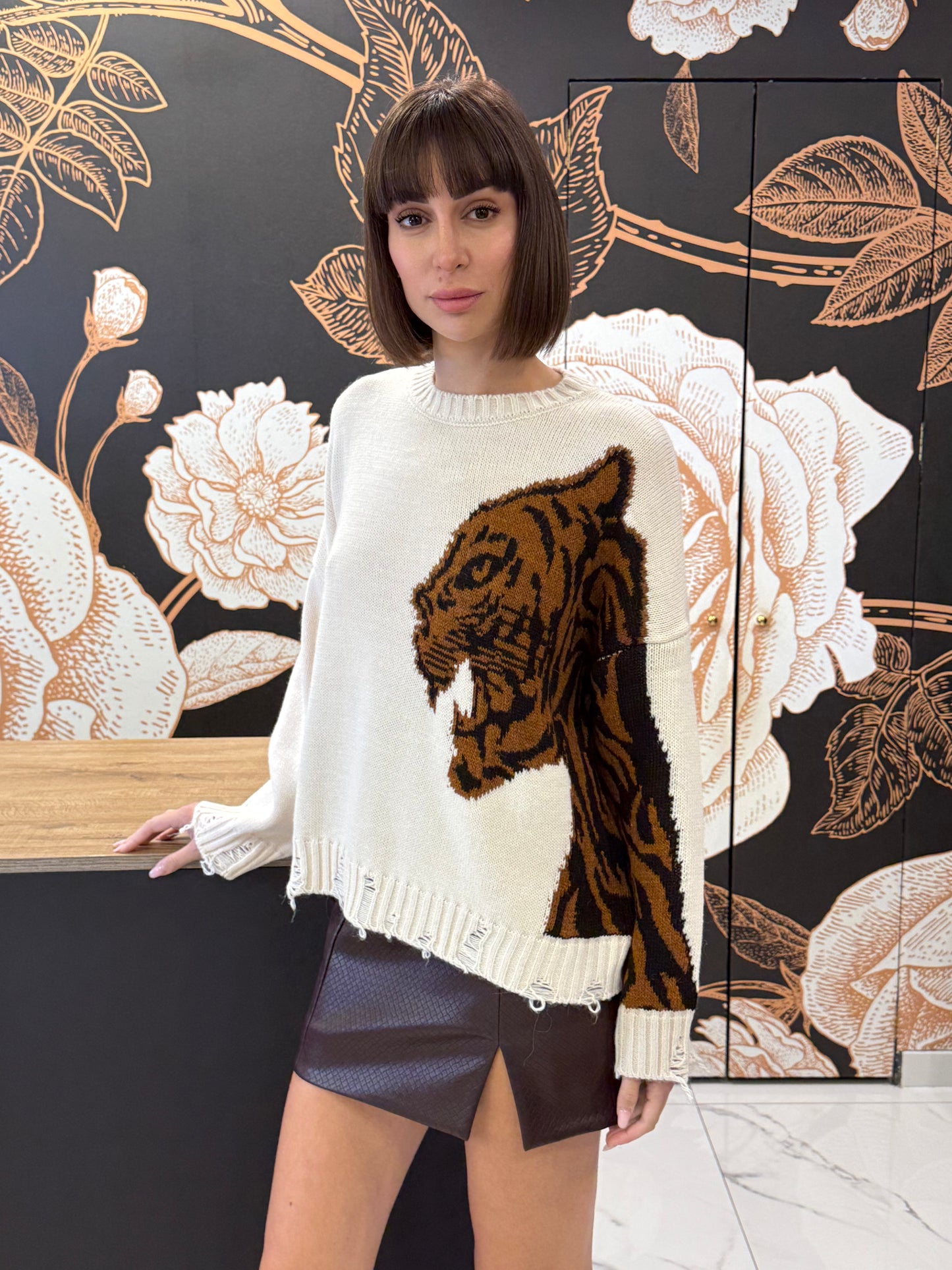 Maglia girocollo Tigre panna - HaveOne